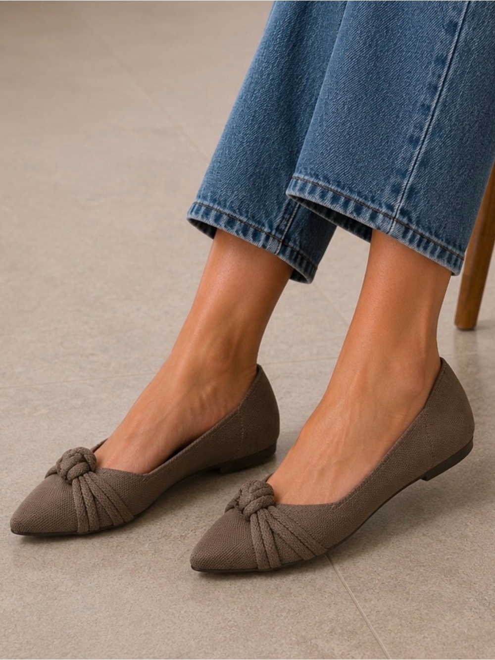 Rothys The Knot Point Toe Flat Womens 10 Taupe Slip On